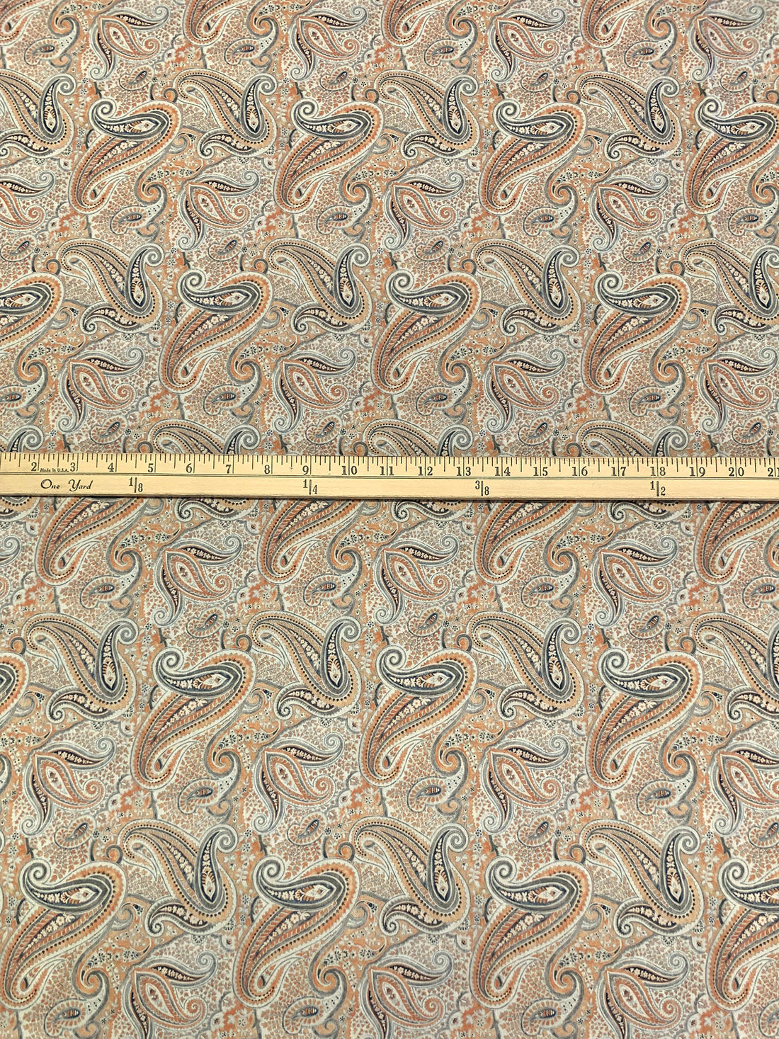 Raw Sienna/Off-White/Taupe/Multi Cotton/Lycra Stylized Paisley Print Stretch Poplin Shirting - NY Designer - 56W