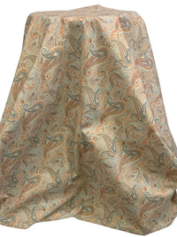 Raw Sienna/Off-White/Taupe/Multi Cotton/Lycra Stylized Paisley Print Stretch Poplin Shirting - NY Designer - 56W