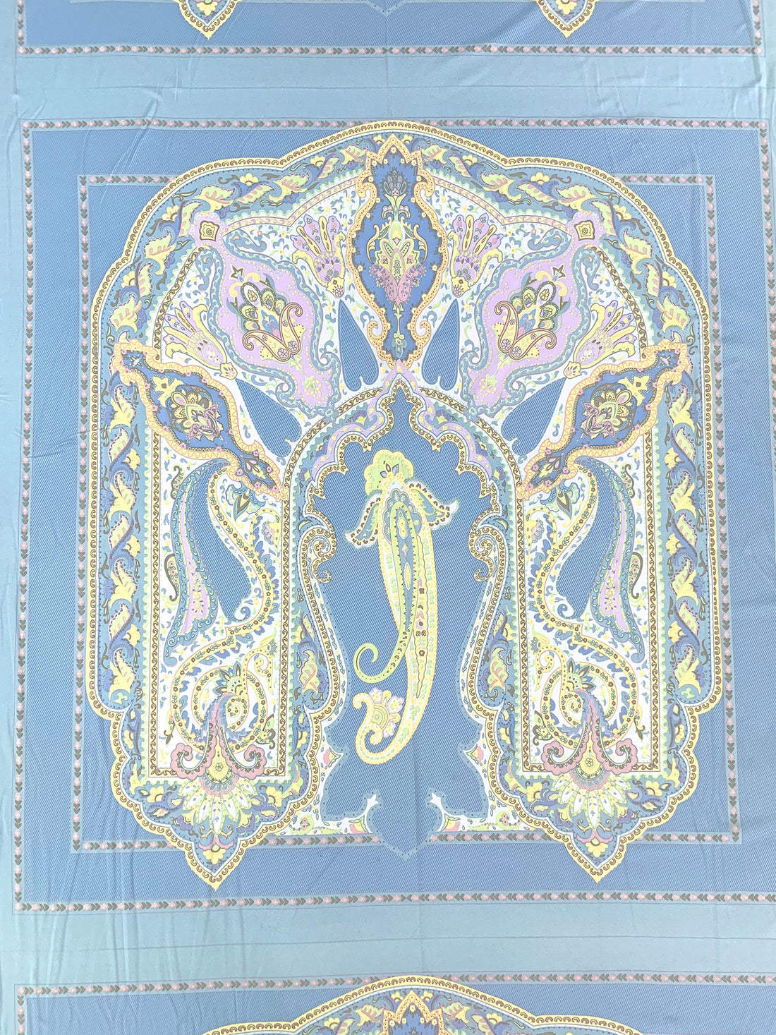 SOLD BY THE PANEL ONLY - Light Cobalt Blue/Custard Yellow/Multi Polyester/Lycra Ornate Royal Paisley Frame Print Smooth Jersey Knit - NY Designer - 44W