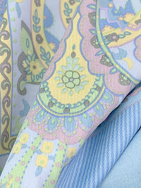 SOLD BY THE PANEL ONLY - Light Cobalt Blue/Custard Yellow/Multi Polyester/Lycra Ornate Royal Paisley Frame Print Smooth Jersey Knit - NY Designer - 44W