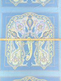 SOLD BY THE PANEL ONLY - Light Cobalt Blue/Custard Yellow/Multi Polyester/Lycra Ornate Royal Paisley Frame Print Smooth Jersey Knit - NY Designer - 44W