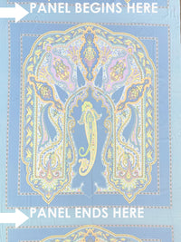SOLD BY THE PANEL ONLY - Light Cobalt Blue/Custard Yellow/Multi Polyester/Lycra Ornate Royal Paisley Frame Print Smooth Jersey Knit - NY Designer - 44W