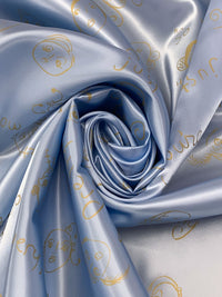 Pale Silvery Blue/Maize 100% Acetate Novelty Pretty Face Print Lining 42W