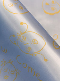 Pale Silvery Blue/Maize 100% Acetate Novelty Pretty Face Print Lining 42W