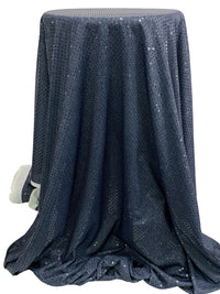 Dark Wash 100% Polyester Fused Sequin Dot Denim Print Knit 43W