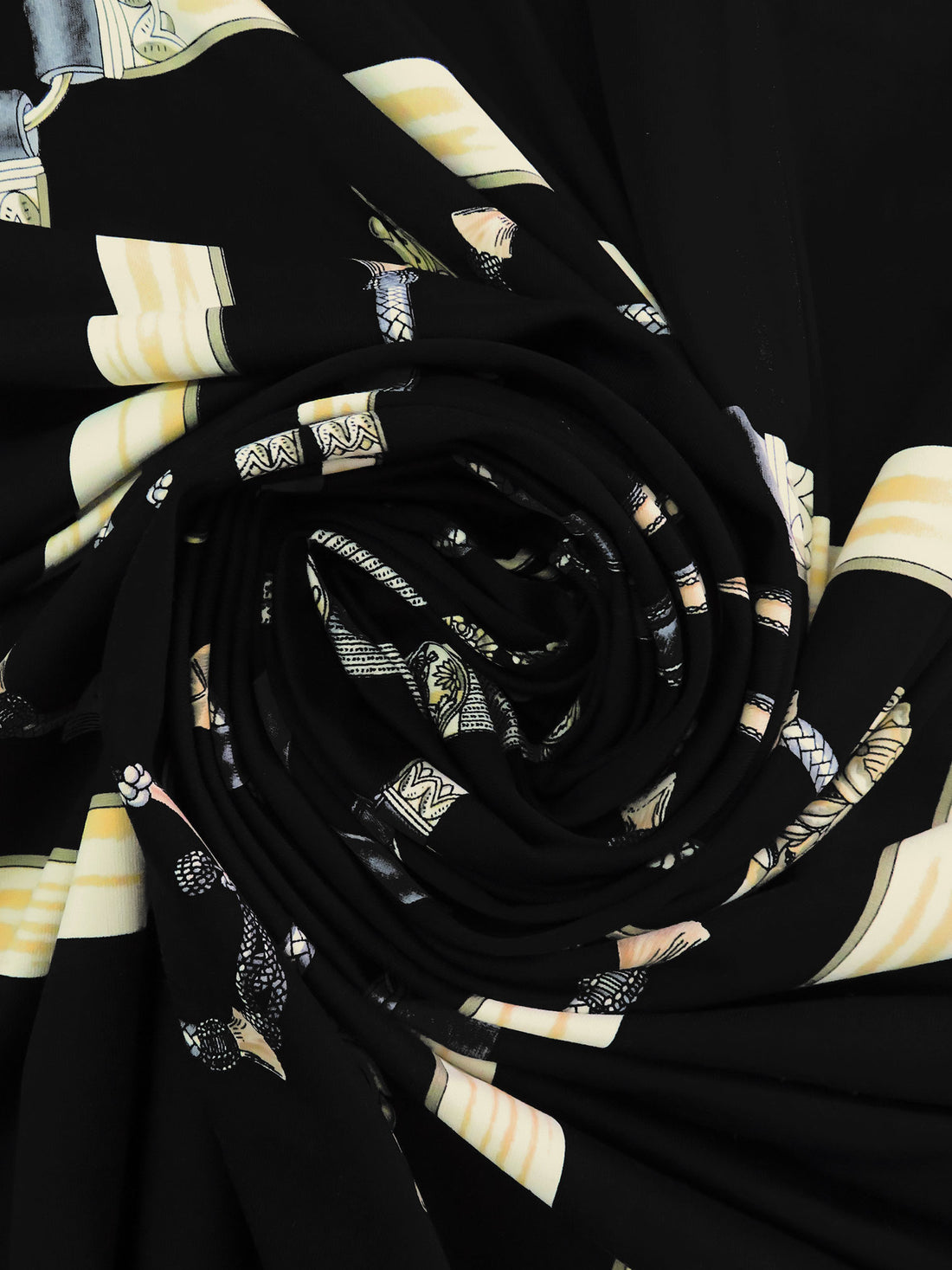 SOLD BY THE PANEL ONLY - Black/Cream/Mid Gray/Multi Polyester/Lycra Framed Belts Smooth Jersey Knit - NY Designer - 45W