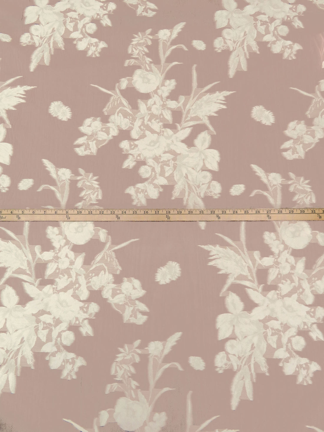 Pearl/Cinereous Taupe Polyester/Wool Floral Weave Jacquard Suiting - NY Designer - 56W