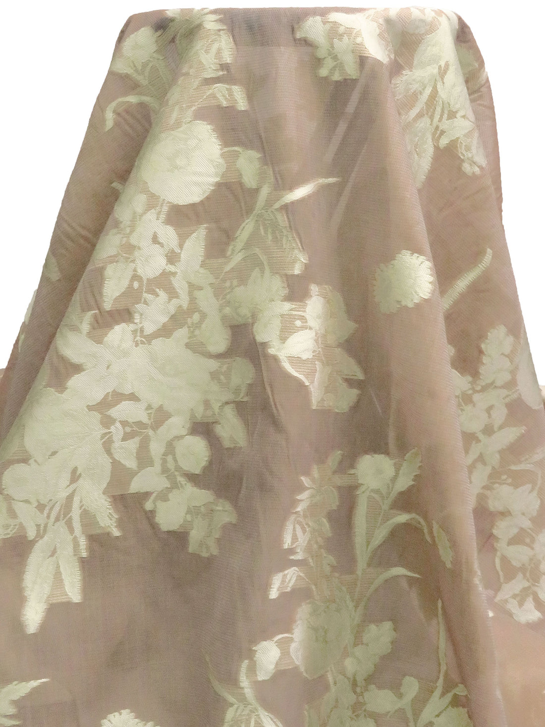 Pearl/Cinereous Taupe Polyester/Wool Floral Weave Jacquard Suiting - NY Designer - 56W