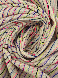 Beige/Neon Pink/Dark Blue/Multi Cotton/Polyester/Wool Vertical Stripe Woven Suiting - NY Designer - 45W