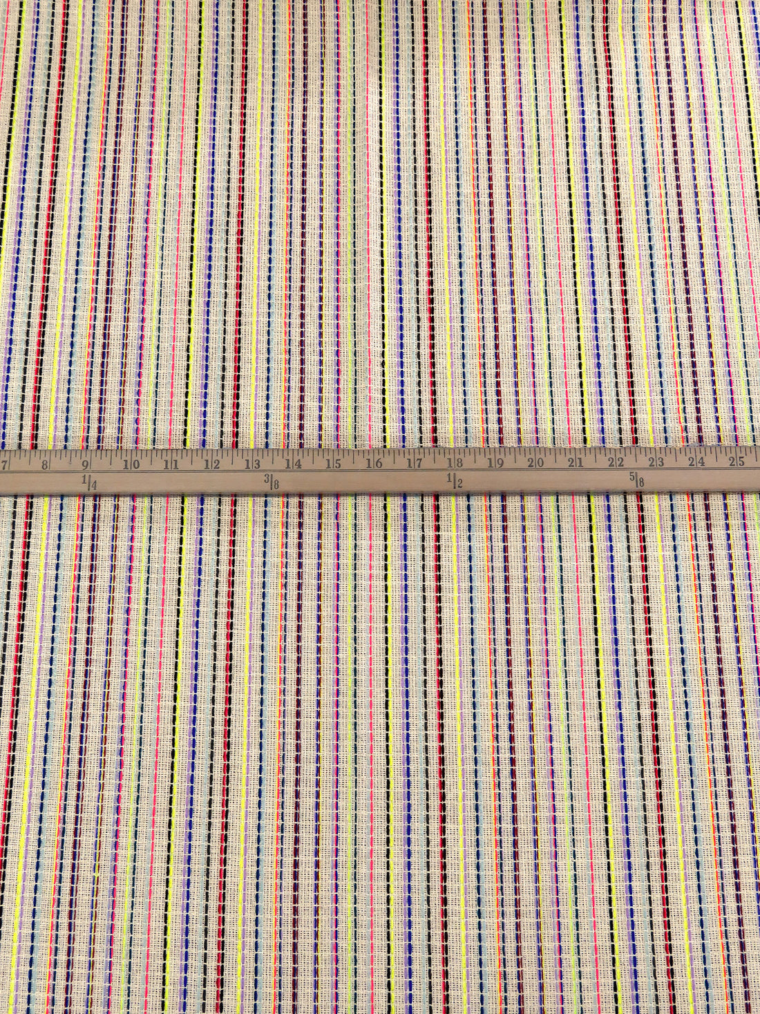 Beige/Neon Pink/Dark Blue/Multi Cotton/Polyester/Wool Vertical Stripe Woven Suiting - NY Designer - 45W