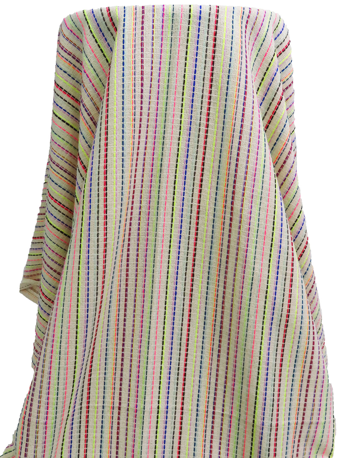 Beige/Neon Pink/Dark Blue/Multi Cotton/Polyester/Wool Vertical Stripe Woven Suiting - NY Designer - 45W