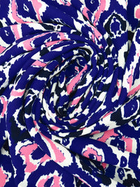 Dark Blue/White/Highlighter Pink/Multi 100% Polyester Abstract Print Crepe Blouse Weight Woven - NY Designer - 58W