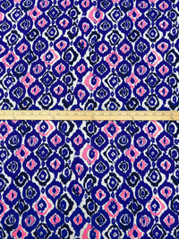 Dark Blue/White/Highlighter Pink/Multi 100% Polyester Abstract Print Crepe Blouse Weight Woven - NY Designer - 58W