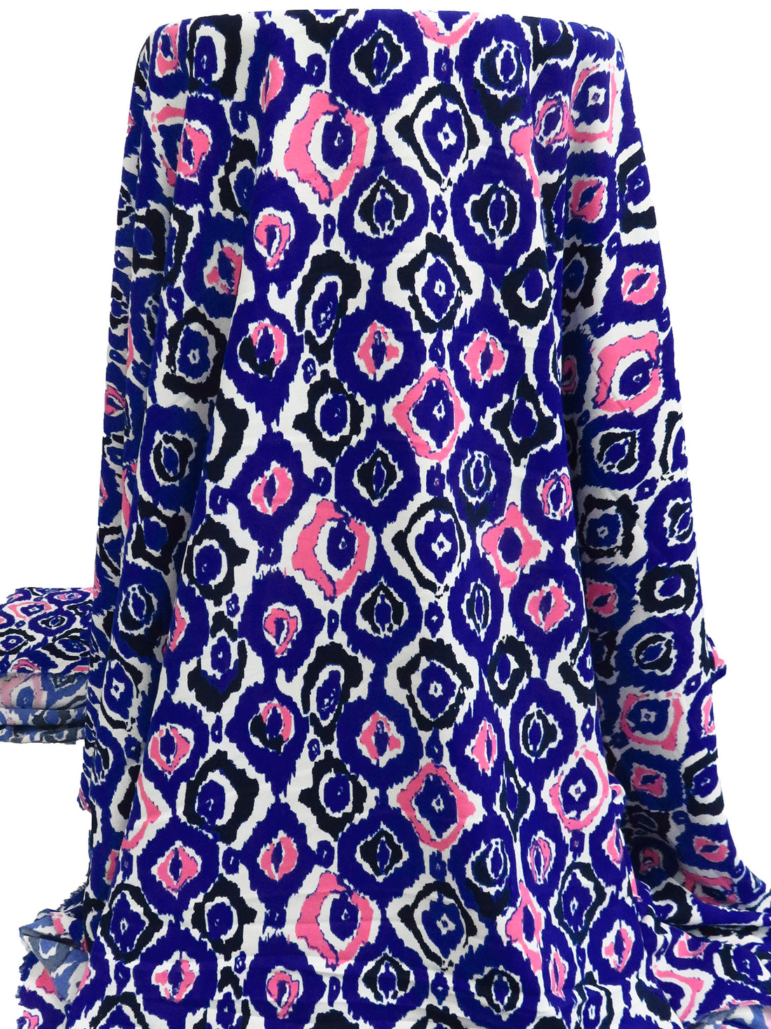 Dark Blue/White/Highlighter Pink/Multi 100% Polyester Abstract Print Crepe Blouse Weight Woven - NY Designer - 58W