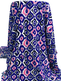 Dark Blue/White/Highlighter Pink/Multi 100% Polyester Abstract Print Crepe Blouse Weight Woven - NY Designer - 58W