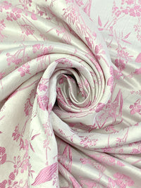 Bone/Wild Orchid Pink 100% Polyester Floral Weave Brocade - NY Designer - 57W