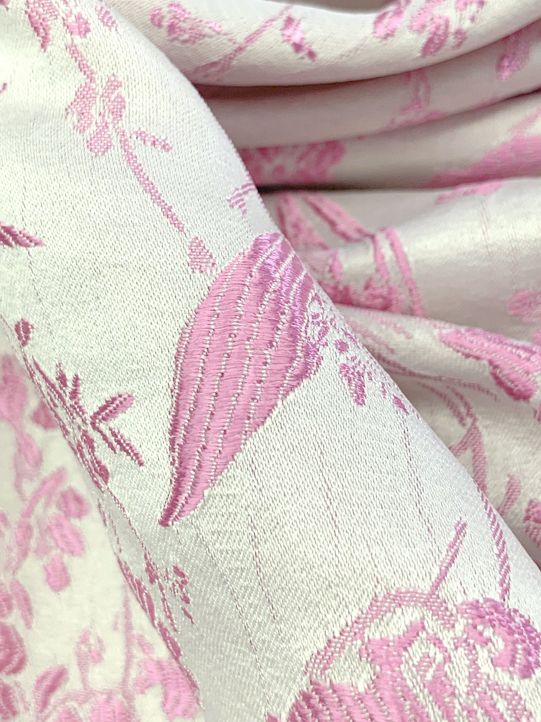 Bone/Wild Orchid Pink 100% Polyester Floral Weave Brocade - NY Designer - 57W