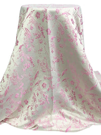 Bone/Wild Orchid Pink 100% Polyester Floral Weave Brocade - NY Designer - 57W