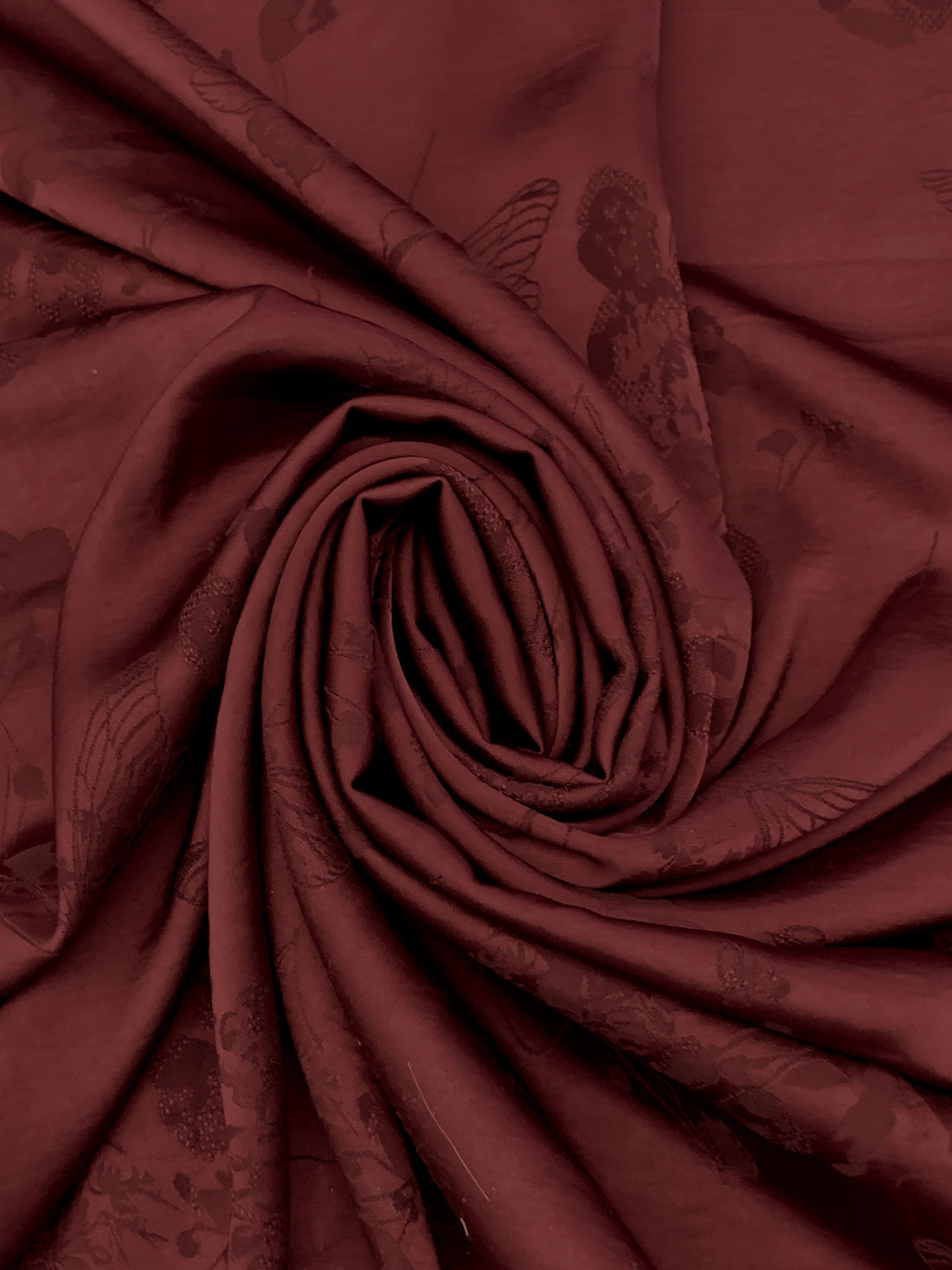 Rusted Crimson 100% Polyester Butterfly Floral Weave Drapey Satin Jacquard - NY Designer - 59W