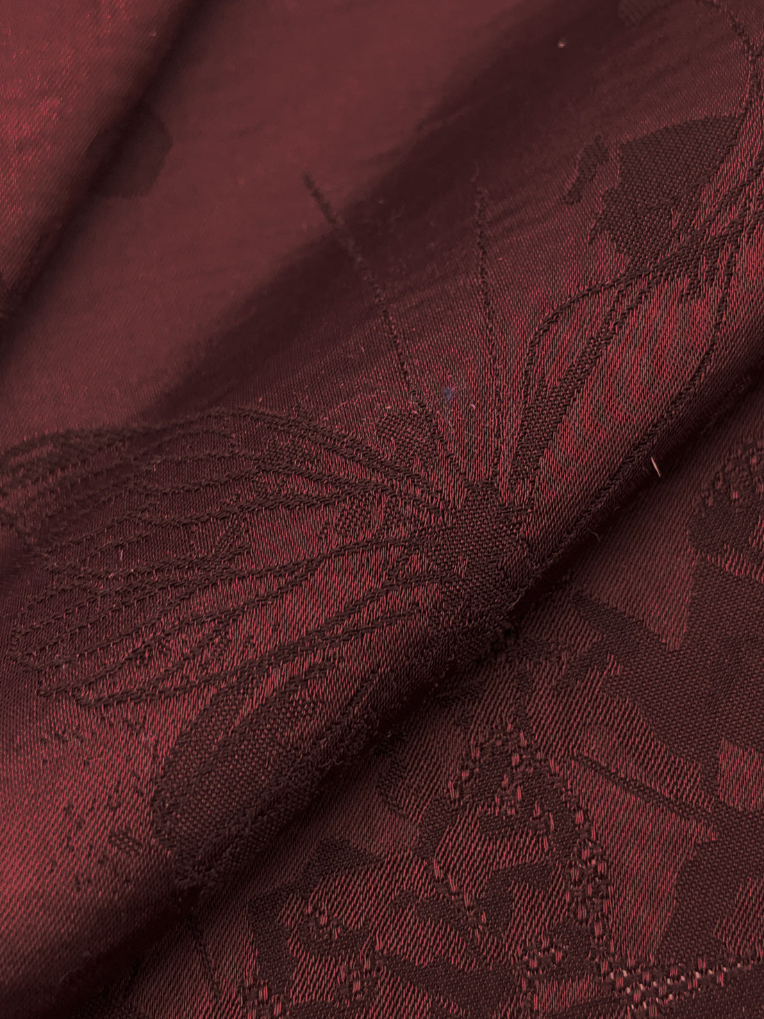 Rusted Crimson 100% Polyester Butterfly Floral Weave Drapey Satin Jacquard - NY Designer - 59W