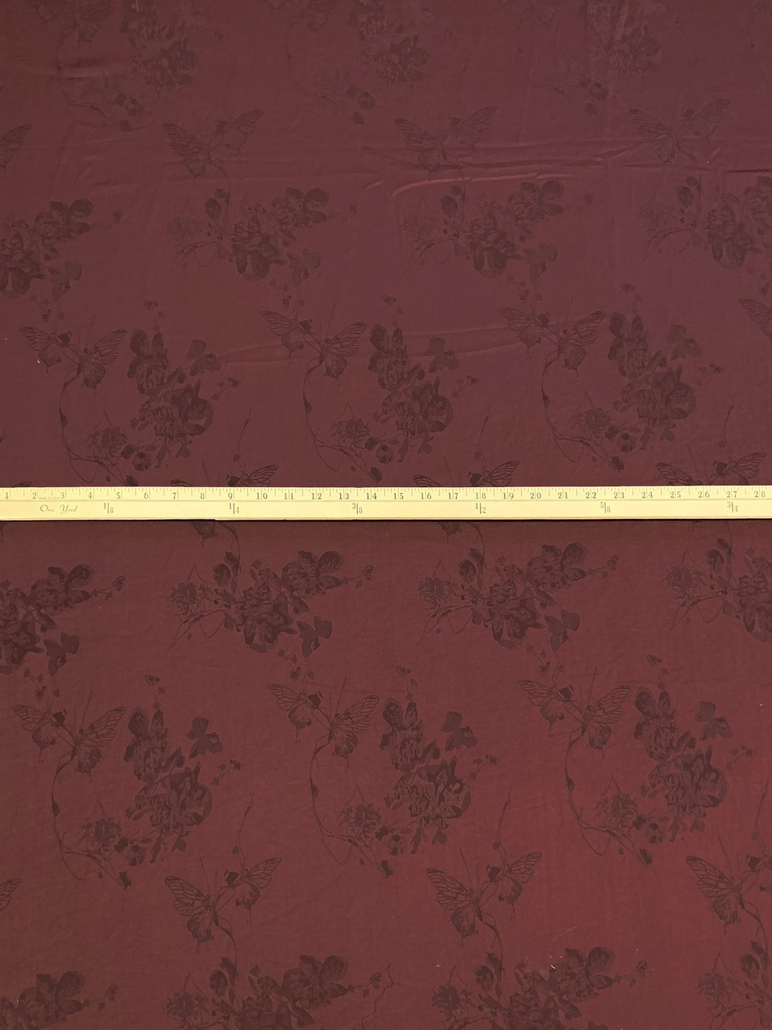 Rusted Crimson 100% Polyester Butterfly Floral Weave Drapey Satin Jacquard - NY Designer - 59W