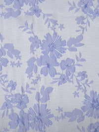 Light Cornflower/White 100% Polyester Floral On Horizontal Stripe Weave Brocade - NY Designer - 61W