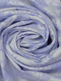 Light Cornflower/White 100% Polyester Floral On Horizontal Stripe Weave Brocade - NY Designer - 61W