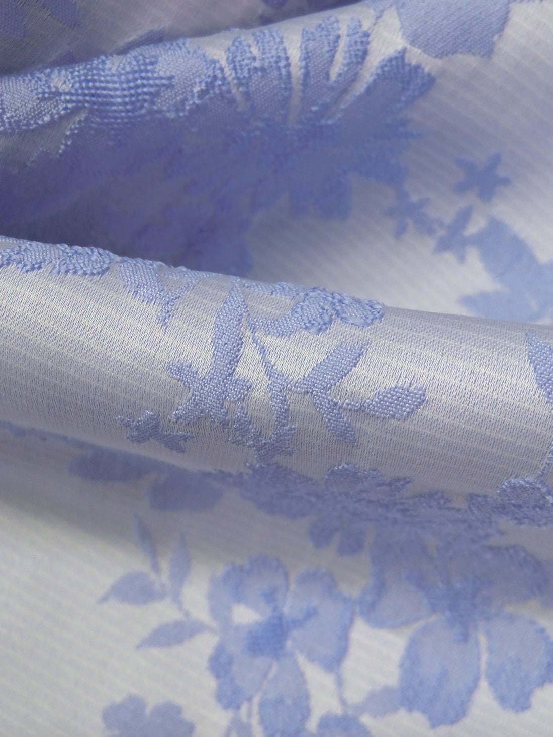 Light Cornflower/White 100% Polyester Floral On Horizontal Stripe Weave Brocade - NY Designer - 61W