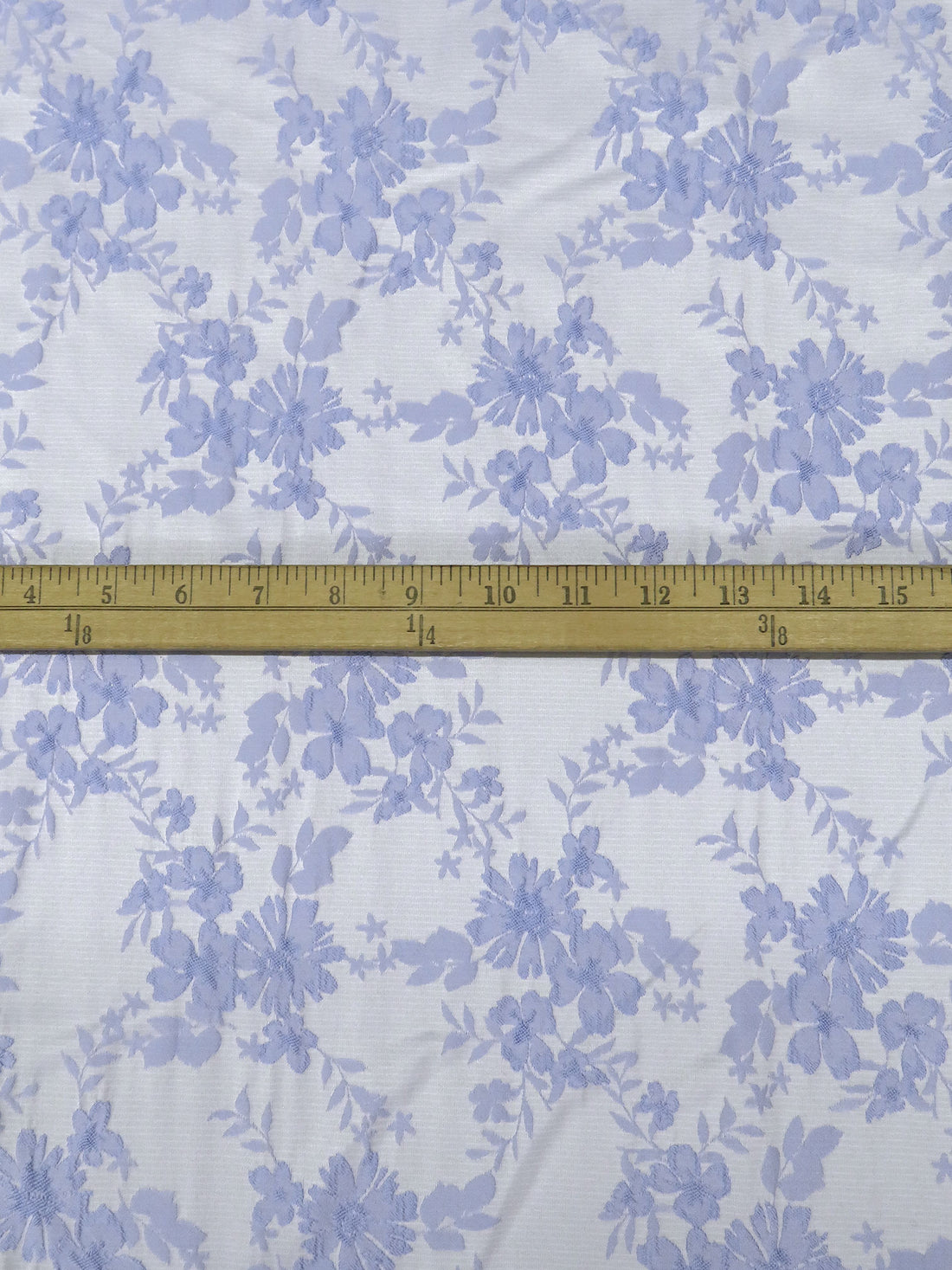 Light Cornflower/White 100% Polyester Floral On Horizontal Stripe Weave Brocade - NY Designer - 61W