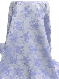 Light Cornflower/White 100% Polyester Floral On Horizontal Stripe Weave Brocade - NY Designer - 61W