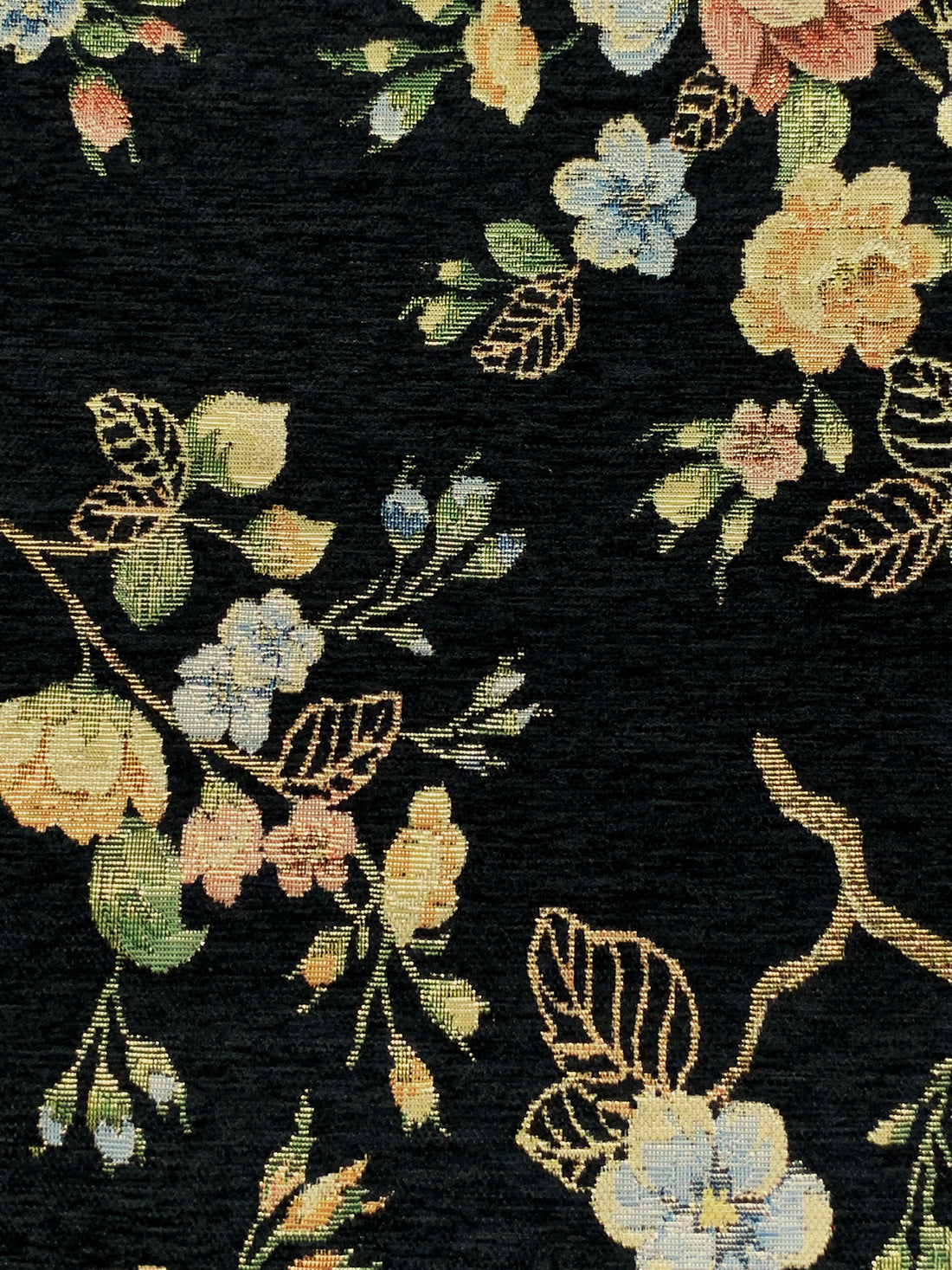 Black/Gold/Soft Blue/Multi Polyester/Metallic Floral Tapestry Brocade - NY Designer - 58W