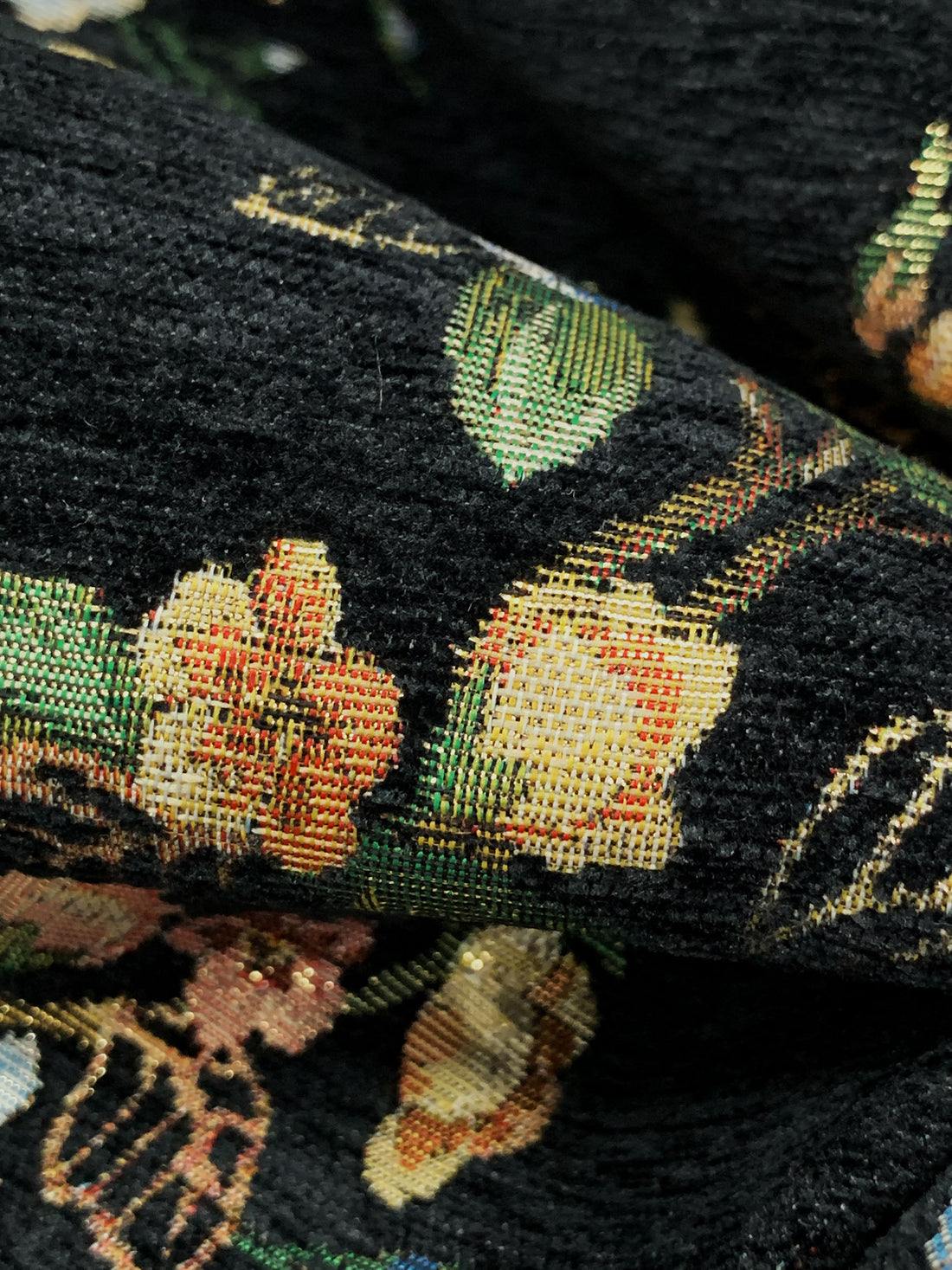 Black/Gold/Soft Blue/Multi Polyester/Metallic Floral Tapestry Brocade - NY Designer - 58W