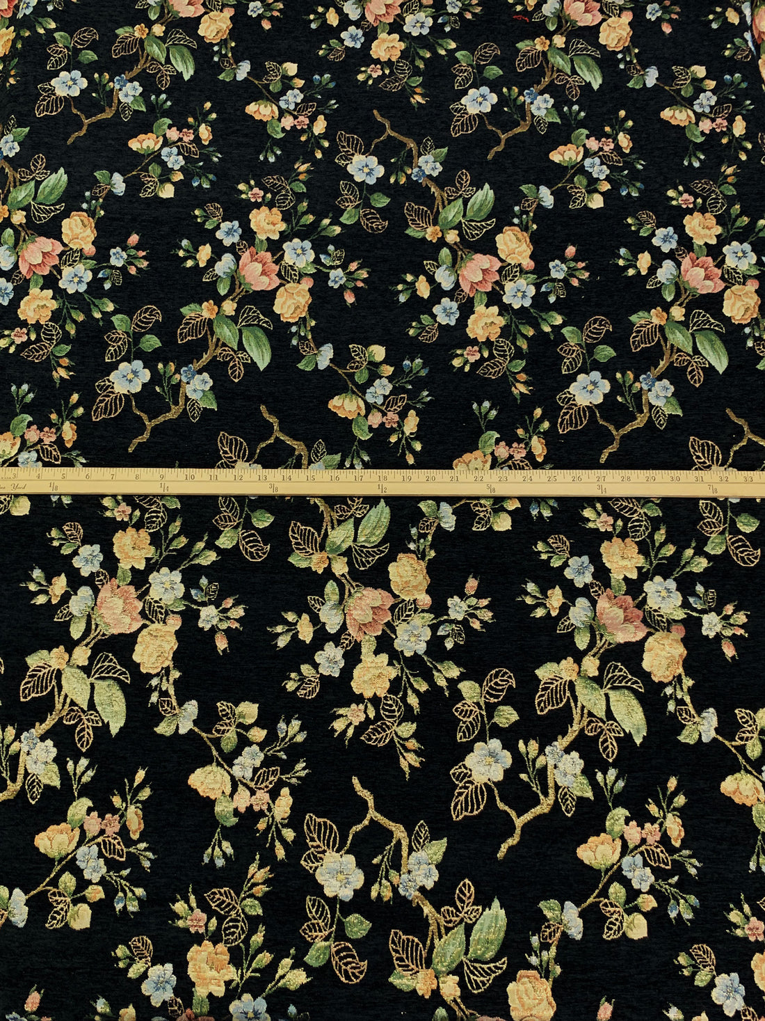 Black/Gold/Soft Blue/Multi Polyester/Metallic Floral Tapestry Brocade - NY Designer - 58W