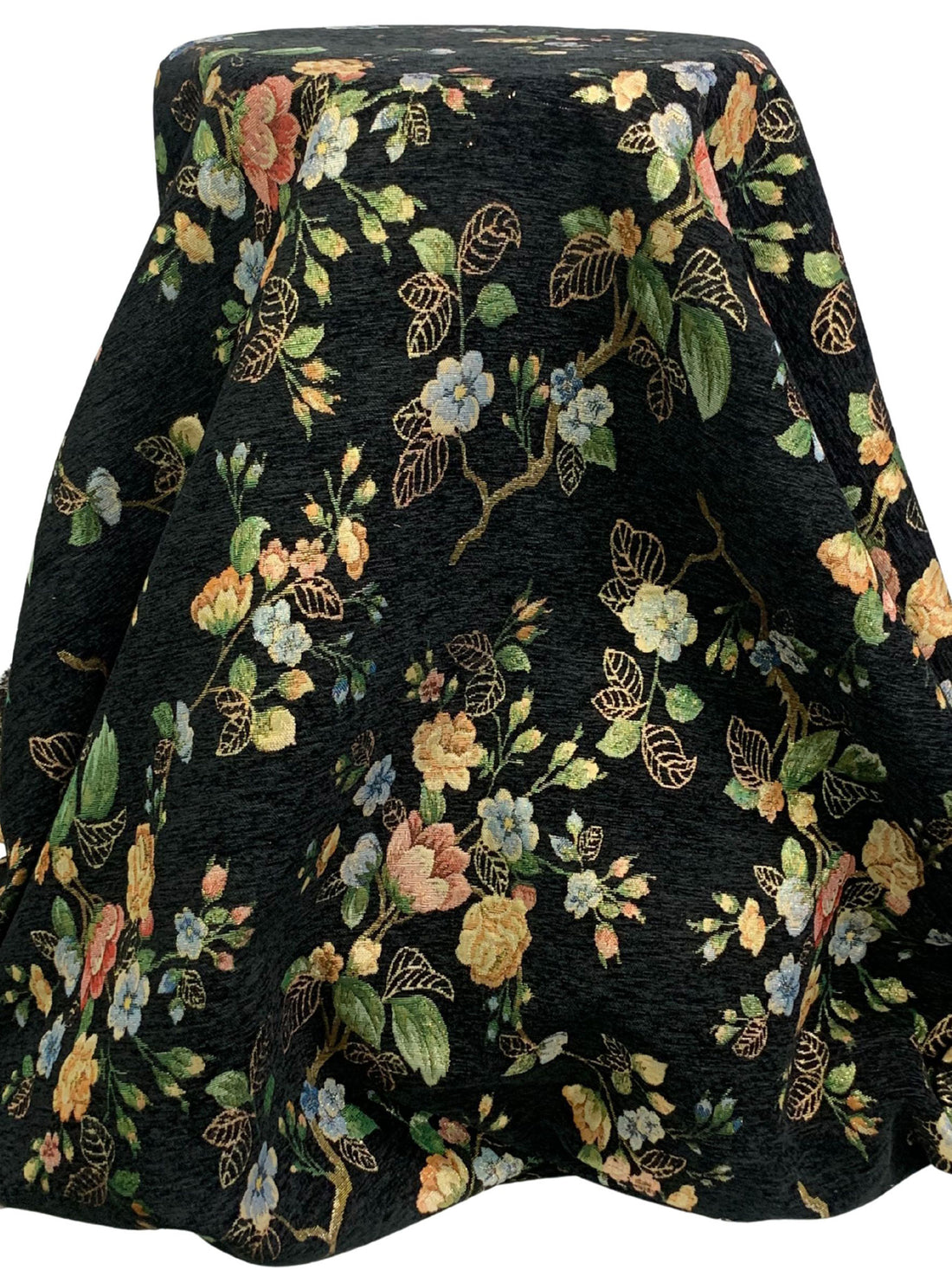 Black/Gold/Soft Blue/Multi Polyester/Metallic Floral Tapestry Brocade - NY Designer - 58W