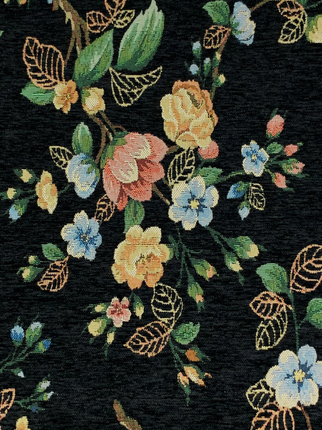 Black/Soft Blue/Dark Spring Green/Multi 100% Polyester Floral Tapestry Brocade - NY Designer - 58W