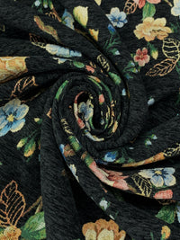 Black/Soft Blue/Dark Spring Green/Multi 100% Polyester Floral Tapestry Brocade - NY Designer - 58W