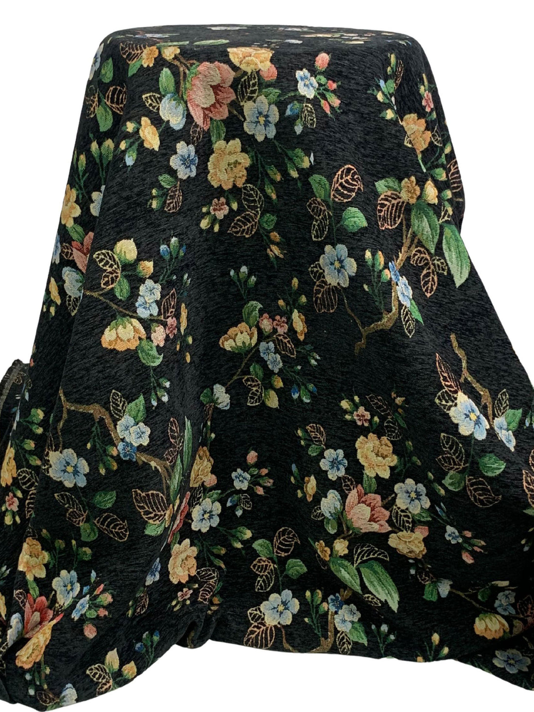 Black/Soft Blue/Dark Spring Green/Multi 100% Polyester Floral Tapestry Brocade - NY Designer - 58W