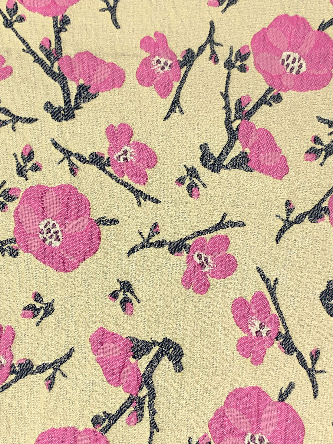 French Vanilla/Dark Pink/Midnight Navy 100% Polyester Floral Jacquard - NY Designer - 60W