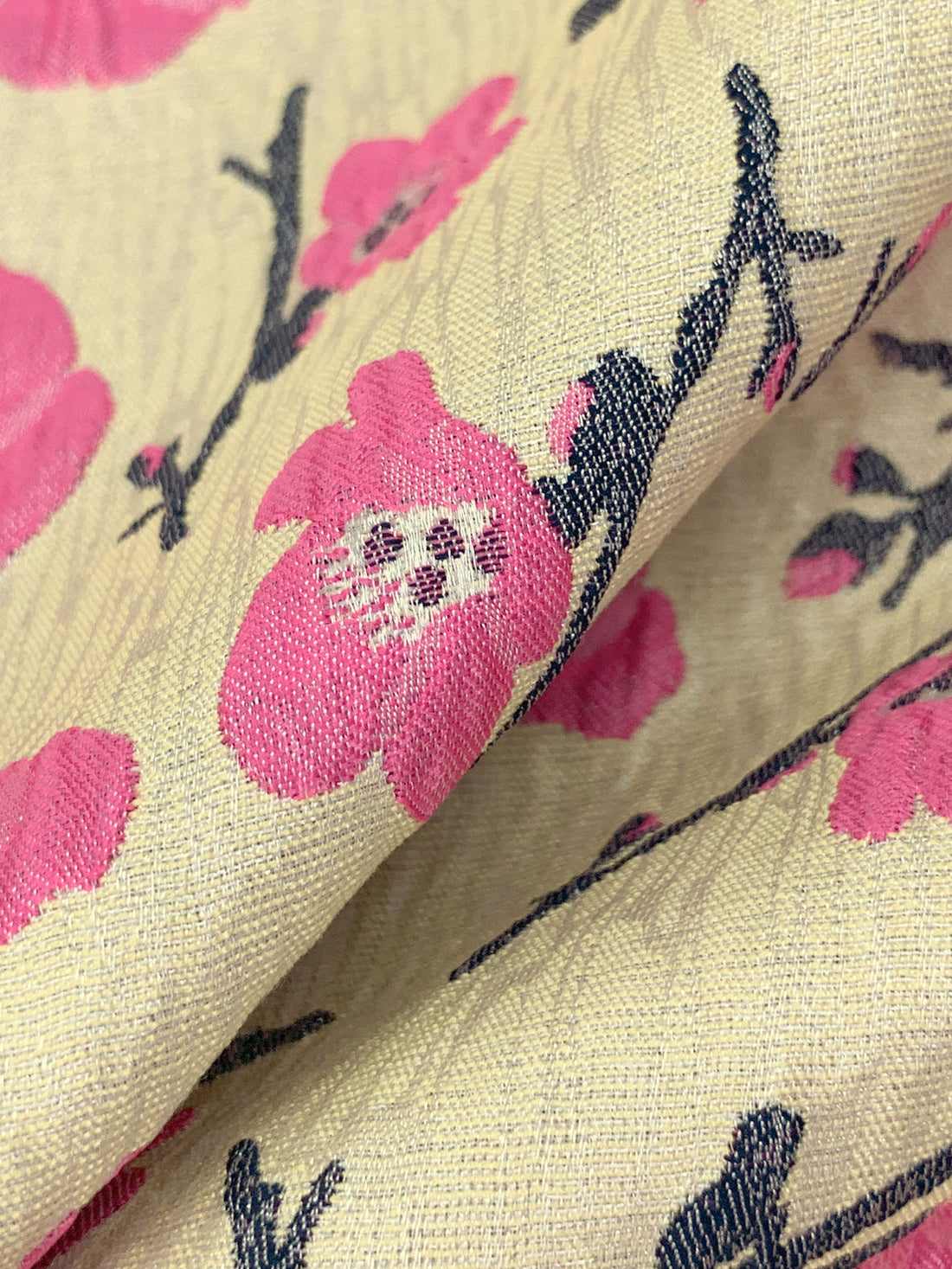 French Vanilla/Dark Pink/Midnight Navy 100% Polyester Floral Jacquard - NY Designer - 60W