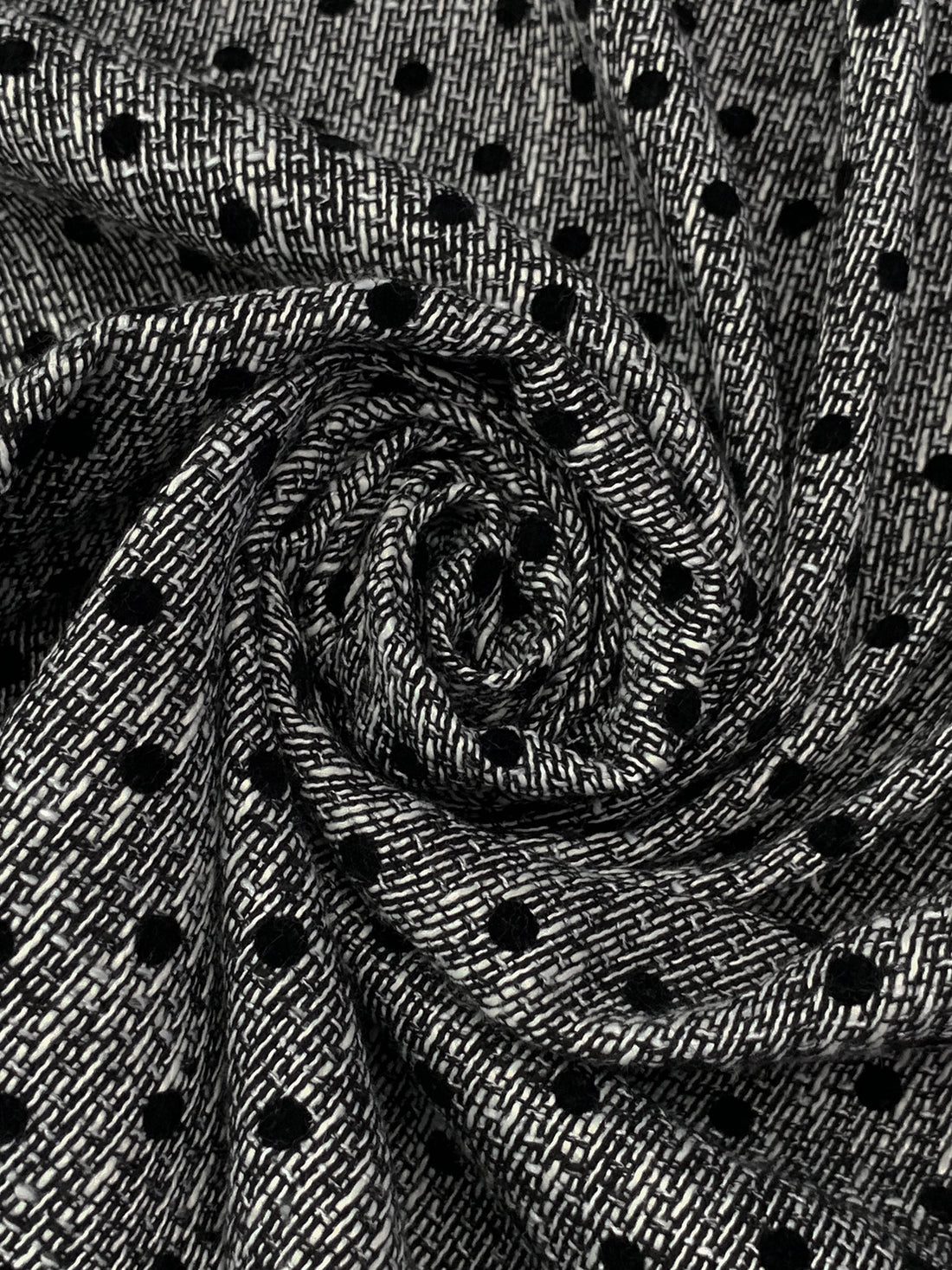 Black/White 100% Polyester Polka Dot Print On Boucle Suiting - NY Designer - 56W