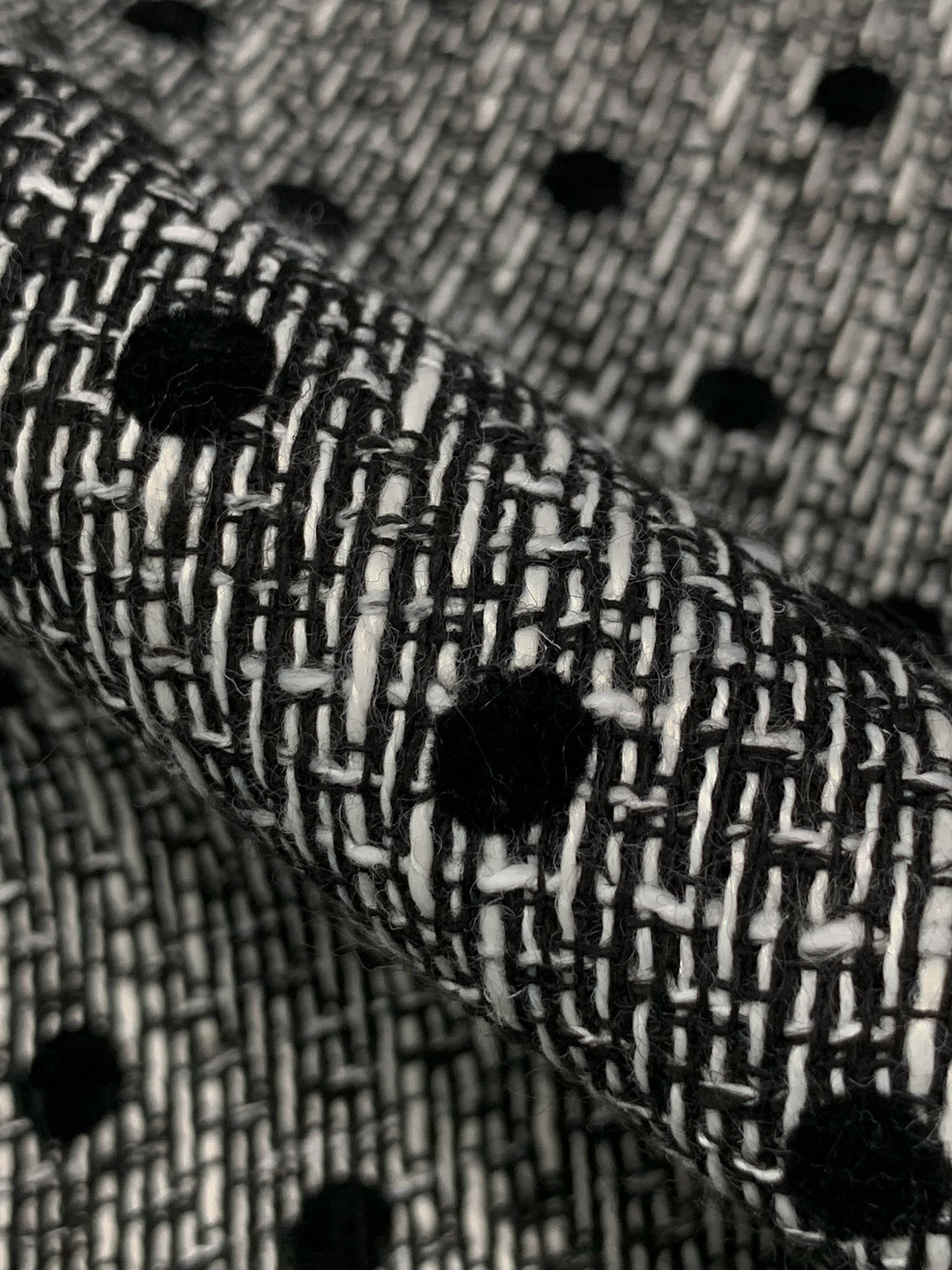 Black/White 100% Polyester Polka Dot Print On Boucle Suiting - NY Designer - 56W