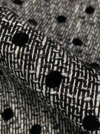 Black/White 100% Polyester Polka Dot Print On Boucle Suiting - NY Designer - 56W