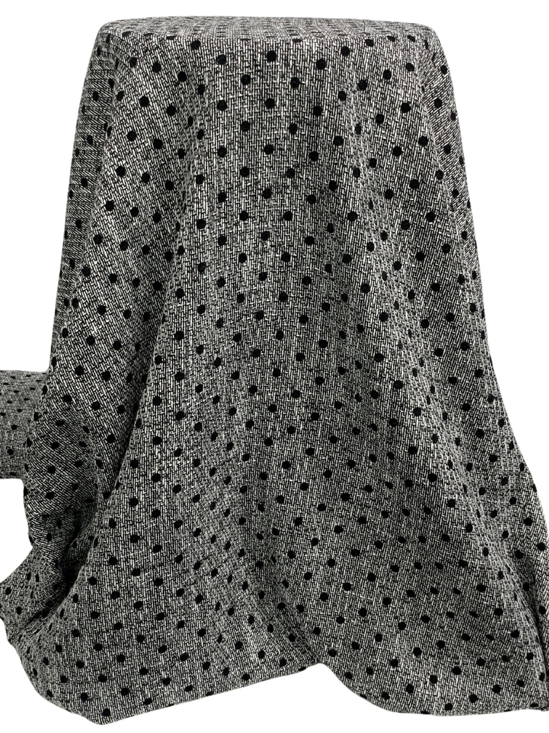 Black/White 100% Polyester Polka Dot Print On Boucle Suiting - NY Designer - 56W