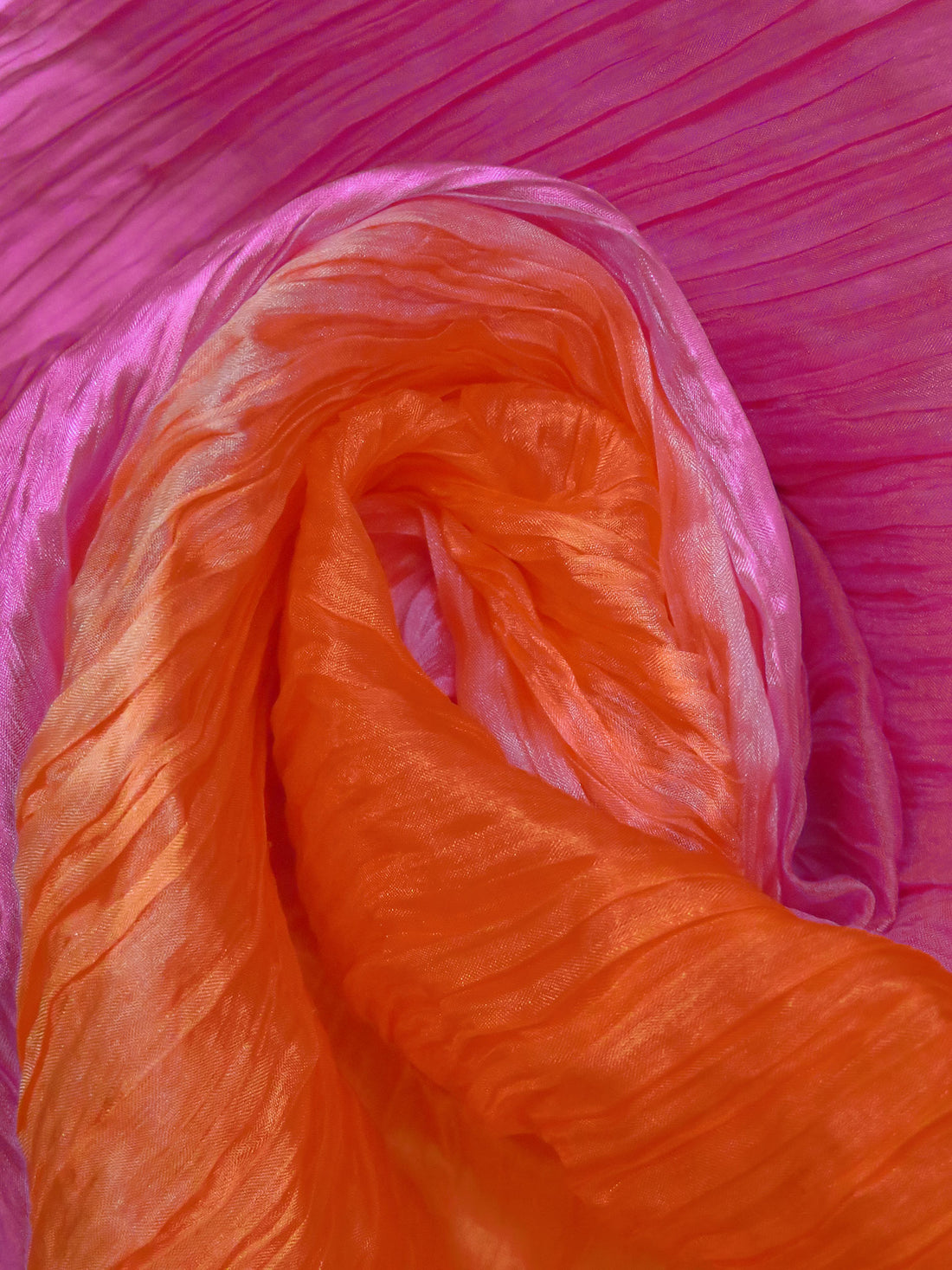Telemagenta/Red-Orange 100% Silk Ombre Crinkle Chiffon - NY Designer - 19W