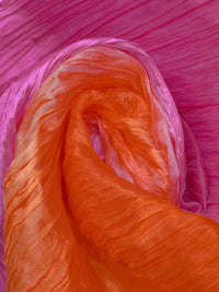 Telemagenta/Red-Orange 100% Silk Ombre Crinkle Chiffon - NY Designer - 19W
