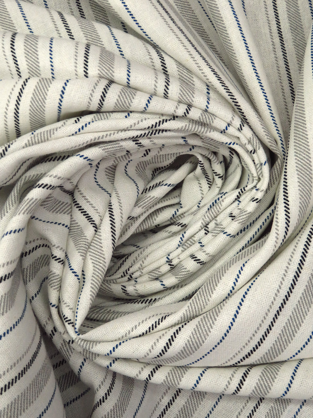 Off-White/Dark Blue/Mid Gray/Black Linen/Cotton Vertical Stripe Print Shirt Weight Woven - NY Designer - 54W