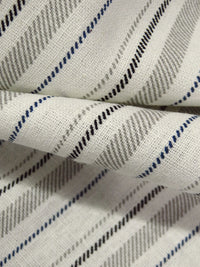 Off-White/Dark Blue/Mid Gray/Black Linen/Cotton Vertical Stripe Print Shirt Weight Woven - NY Designer - 54W