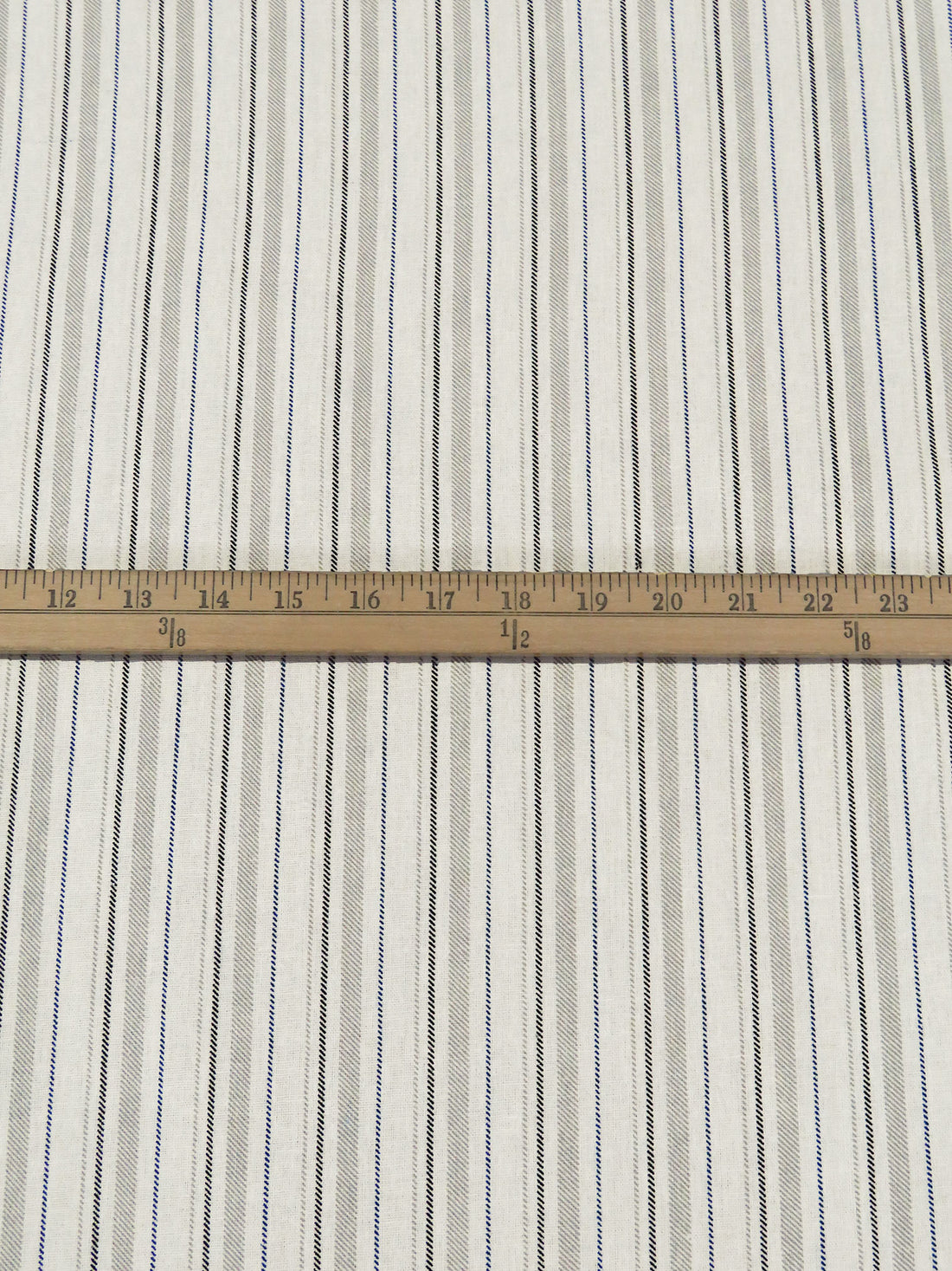 Off-White/Dark Blue/Mid Gray/Black Linen/Cotton Vertical Stripe Print Shirt Weight Woven - NY Designer - 54W