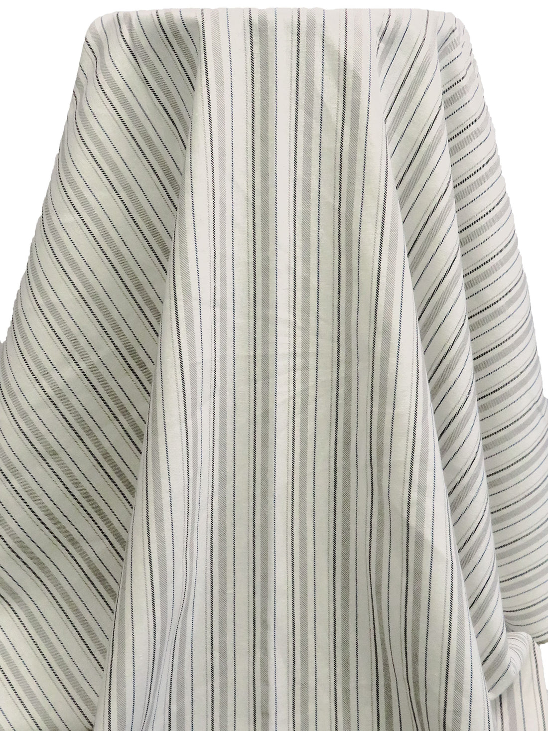 Off-White/Dark Blue/Mid Gray/Black Linen/Cotton Vertical Stripe Print Shirt Weight Woven - NY Designer - 54W