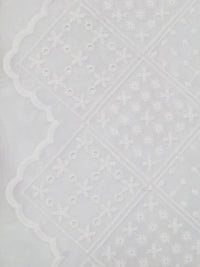 White Cotton/Polyester Double Border Stylized Diamond Embroidered Eyelet Voile - NY Designer - 53W